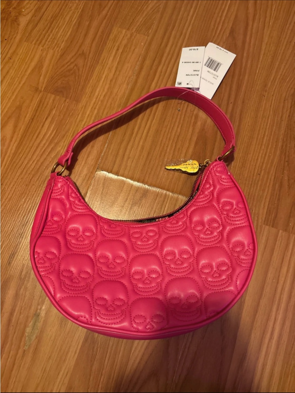 Betsey Johnson Hot Pink Skull-Embossed Shoulder Bag nwt